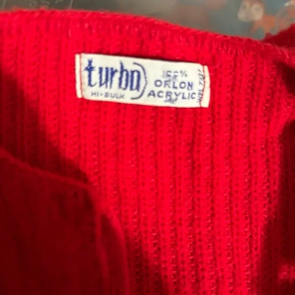Vintage 70's turbn Hi-bulk Red orlon Sleeveless Sweater Vest Pom poms - Picture 4 of 5